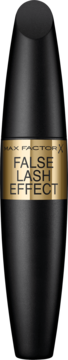 Czarny tusz do rzęs Max Factor False Lash Effect, walcowata butelka ze złotym paskiem, widok z przodu.