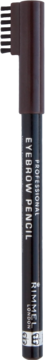 Rimmel Professional Eyebrow Pencil Dark Brown z grzebykiem, pionowo, czarne opakowanie z białym tekstem.