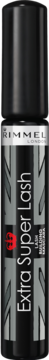 Rimmel Extra Super Lash czarny tusz do rzęs z wzorem Union Jack, widok z przodu, tekstura matowa.