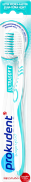 Prokudent ULTRASOFT szczoteczka do zębów z miękkimi włóknami X w blisterze, biało-turkusowa, przód.