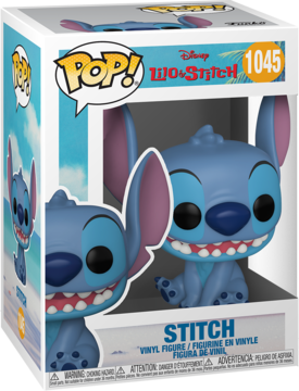Niebieska figurka winylowa Funko Pop! Stitch 1045 z Lilo & Stitch w przezroczystym pudełku.