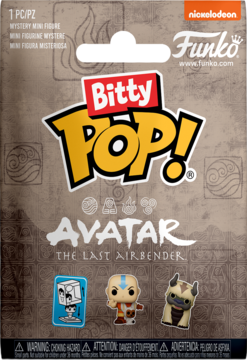 Funko Bitty Pop! Avatar: The Last Airbender blind box, z Aangiem i Appą na opakowaniu, widok z przodu.