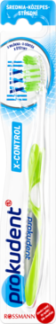 ProKudent X-Control szczoteczka do zębów, średnia twardość, biało-zielona, w blistrze, widok z przodu.