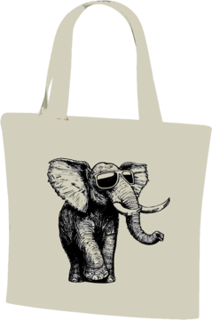 Naturalna torba bawełniana 38x42 cm z jednostronnym nadrukiem szkicowanego słonia w okularach przeciwsłonecznych.