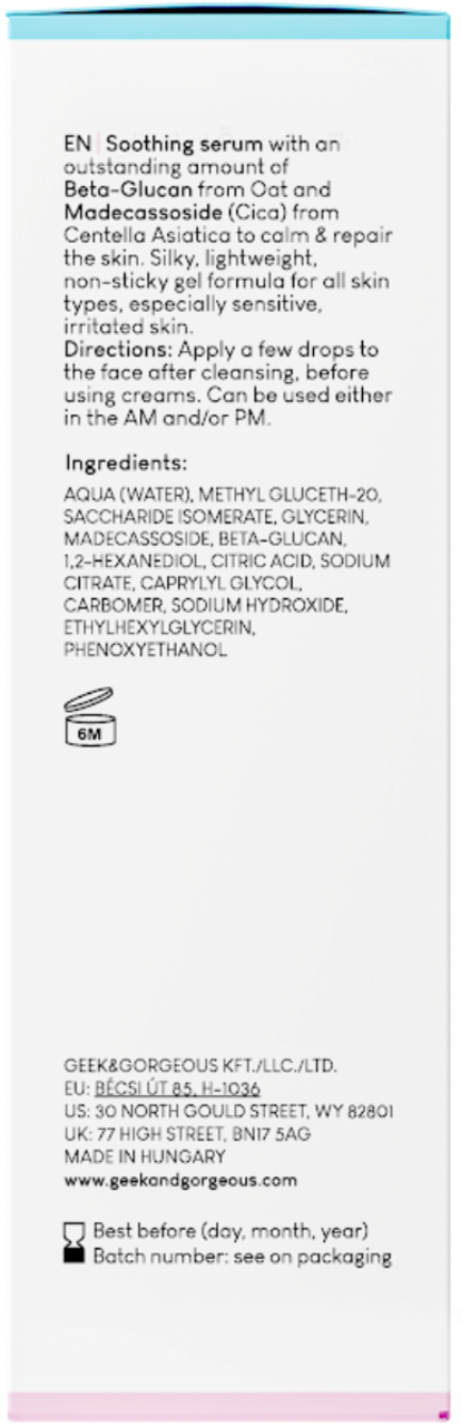 Geek & Gorgeous Stress Less – Sérum Apaisant Gel Léger à La Bêta-Glucane Et Madécassoside – 30 Ml Pour Peaux Sensibles