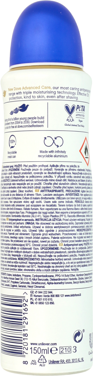 DOVE, Advanced Care , Antyperspirant W Aerozolu, Original, 150 Ml.