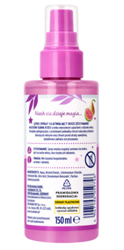 Tył różowego sprayu Isana Kids Lekki spray ułatwiający rozczesywanie włosów 150ml, z grafiką guawy.