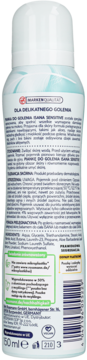 Tył butelki pianki do golenia Isana Sensitive 50ml z aloesem, widoczne informacje o składzie i użyciu.