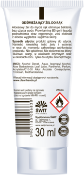 EXCLUSIVE COSMETICS ,odświeżający żel do rąk z aloesem i prowitaminą B5, antybakteryjny,tył