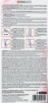 Tył opakowania Isana plastry woskowe do depilacji ciała, z aloesem i olejem z winogron, instrukcje.