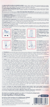 Tył opakowania ISANA PLASTRY DO DEPILACJI WOSKIEM NA ZIMNO z aloesem, instrukcje użycia, lista składników.