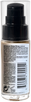 Tył butelki matującego podkładu Revlon ColorStay 220 Natural Beige, widoczny skład i kod kreskowy.