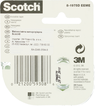 3M SCOTCH Magic ,taśma klejąca na podajniku, matowa, niewidoczna, 19mm x 7,5m,tył