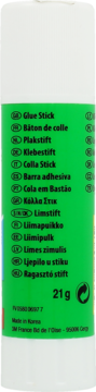 Biały klej w sztyfcie Scotch® 3M, z zieloną etykietą pokazującą 21g i tłumaczenia nazwy w wielu językach.