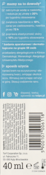 Tył beżowo-niebieskiego opakowania nawilżającego kremu Tołpa 40ml, ze składem i kodem kreskowym.