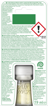 Tył wkładu Air Wick do elektrycznego odświeżacza, magnolia i wiśnia, 19 ml, z żółtym płynem.