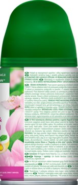 Tył wkładu Air Wick Freshmatic Magnolia i Kwiat Wiśni, zielony pojemnik, biała etykieta z wielojęzycznym tekstem.