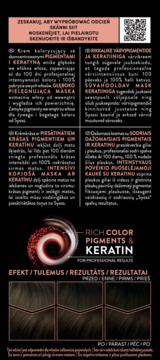 Opakowanie farby Syoss 4_1 Średni Brąz: Rich Color Pigments & Keratin i próbki koloru włosów.
