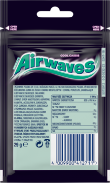 WRIGLEY'S AIRWAVES ,guma do żucia, w drażetkach, o smaku mentolowym i czarnej porzeczki, bez cukru,tył