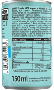 OSHEE ,suplement diety, Magnez + Witamina B6, o smaku mango, acai i guavy,tył