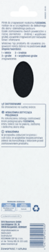 Tył opakowania pilnika do stóp Fusswohl. Białe tło, polskie instrukcje, czarna owalna powierzchnia ścierna, kod kreskowy.