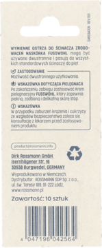 Tył opakowania zapasowych ostrzy Fusswohl do ścinacza zrogowaceń, widoczne informacje o produkcie i barcode.