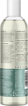 Tył butelki szamponu Tołpa z torfem, 300ml. Etykieta z opisem zastosowania i składnikami po polsku.