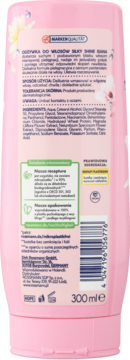 Różowy tył opakowania odżywki Isana Jedwabisty Połysk 300ml, ze składem i informacjami po polsku.