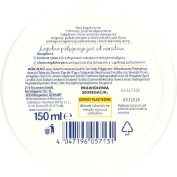 Tył białego, okrągłego słoika Nivea Bogaty krem 150ml, z etykietą składników i instrukcjami segregacji.