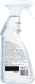 Tylna strona butelki Clin Antifog z bio-alkoholem, przezroczysta, ze spryskiwaczem i polskimi napisami.