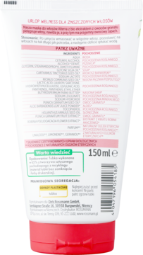 Tył białej tubki maski Alterra do włosów z granatem dla zniszczonych włosów, widoczne składniki i 150ml.