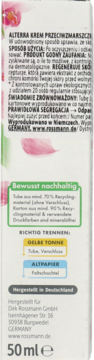Tył opakowania Alterra Krem Przeciwzmarszczkowy 50 ml, z instrukcjami recyklingu i danymi producenta.