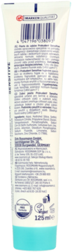 Tył opakowania pasty Prokudent Sensitive 125ml w białej tubce z niebieskim dołem, widoczne etykiety i kod kreskowy.