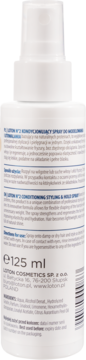 Tył białej butelki Loton 2 Styling Spray 125ml, widoczne informacje o naturalnej stylizacji włosów.