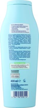 Tył jasnoniebieskiego balsamu po opalaniu Sunozon z bio aloesem 400ml, nawilża i szybko się wchłania.
