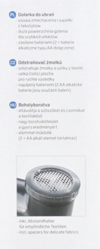 Zbliżenie szarej głowicy golarki do ubrań z metalową siatką, skutecznie usuwającej zmechacenia.