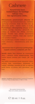 Tylna strona pomarańczowego opakowania bazy Cashmere, z polskim tekstem o składzie i pojemności 30ml.
