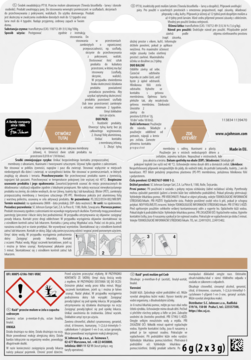 Tył opakowania Raid zawieszek przeciw molom w żelu o zapachu cedrowym, z instrukcjami i symbolami ostrzegawczymi, masa 6g.