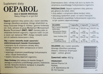 OEPAROL ,kapsułki, Olej z nasion wiesiołka, dobra kondycja skóry, suplement diety,tył