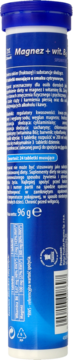 Niebieska tubka suplementu Magnez + wit. B6, widok boku z etykietą zawierającą skład i wagę 96g.
