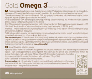 OLIMP LABS Gold Omega 3 ,suplement diety, koncentrat oleju rybiego w kapsułkach,,tył