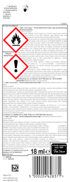 Glade Sense & Spray zapas 18ml. Tył etykiety odświeżacza Drzewo Sandałowe z Bali i Jaśmin, z ostrzeżeniami.