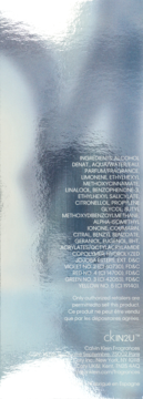 Tył metalicznego opakowania perfum Calvin Klein CKIN2U, widoczna lista składników i dane producenta.