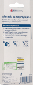 Tył opakowania stalowych wieszaków samoprzylepnych z instrukcją użycia i informacjami o recyklingu.