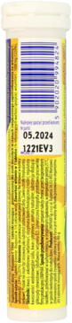 Tył żółtego opakowania suplementu Vitamina C 1000, z kodem kreskowym i datą ważności 05.2024.