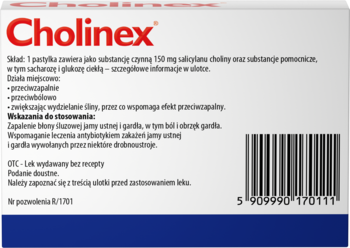 CHOLINEX ,pastylki do ssania na ból gardła,tył