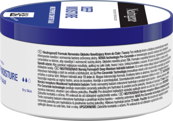 Neutrogena Norweska Formuła balsam do suchej skóry w białym okrągłym słoiku, widok z boku.