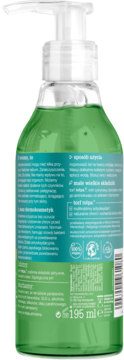 Tył zielonej butelki żelu tołpa dermo face cleanser z białą pompką, widoczne szczegóły składu i objętość 195 ml.