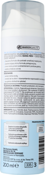 Tył białej butelki żelu ISANA MEN Ultra Sensitiv do skóry wrażliwej 200ml, z polskim opisem i listą składników.