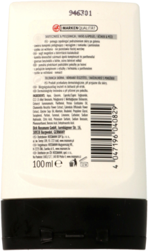 Tył białego opakowania balsamu po goleniu z rumiankiem i pantenolem, 100ml, widoczny kod kreskowy.
